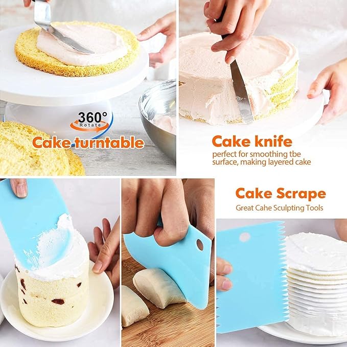 12 Piece Cake Decorating Nozzle Cake Making Set Combo - Versatile Baking and Cake Decoration Kit with 360-Degree Rotating Turntable, Icing Nozzles, Scraper Set, Silicone Spatulaa (Combo 12) - Image 4