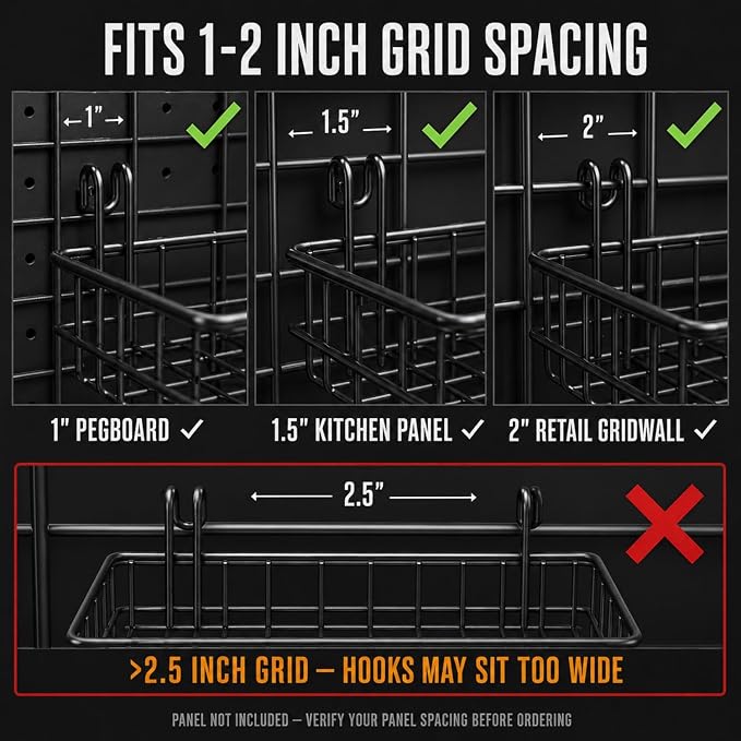 Metal Hanging Wire Basket with Hooks, Black Wire Wall Basket for Grid Panel Organizer, Multi-Function Grid Wall Basket for Kitchen Bathroom Storage Display Shelf, Home Decoration - Image 8