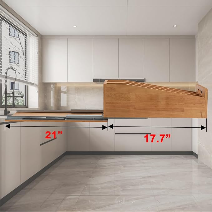 DINDON Pull Out Cabinet Organizer for Pans, Cookie Sheet, Bakeware, Cutting Board, Slide Out Kitchen Cabinet Storage Organizer Rack, 10.5''W X 21"D X 7.5"H, Wood - Image 7