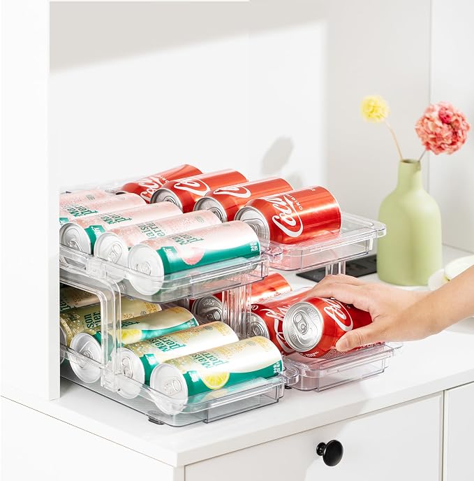 VUSIGN Expandable Soda Can Organizer 2 Pack, Adjustable Width Can Dispenser for Refrigerator 6.1''-9.38'' W, Drink Organizer for Fridge, Can Holder for Standard and Tall Can, Clear - Image 8