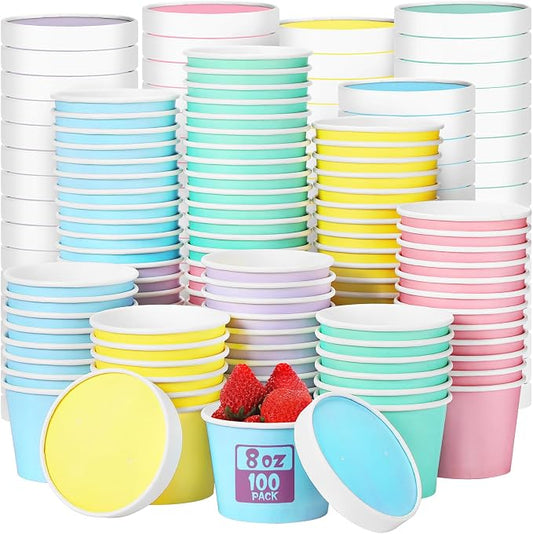 Fulmoon 100 Pack Paper Soup Containers with Lids Disposable Paper Food Containers with Vented Lid Kraft Ice Cream Cake Dessert Cups Soup Bowl for Party Hot Food Fruit Microwave(8 oz,Multi Colors) by Fulmoon