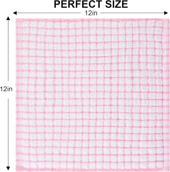 Kitinjoy Cotton 8 Pack Terry Kitchen Dish Cloths, Pink | 12 x 12 Inches Super Soft and Absorbent Dish Rags, Quick Drying Dish towels for Washing Dishes - Image 6