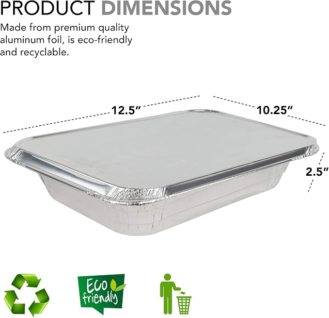 Stock Your Home Foil Pans with Lids - 9x13 Aluminum Pans with Covers - 20 Foil Pans and 20 Foil Lids - Disposable Food Containers Great for Baking, Cooking, Heating, Storing, Prepping Food Silver - Image 2