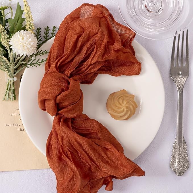Cloth Napkins Set of 24 21"x21" Reusable Cheesecloth Napkins Terracotta | Boho Rustic Dinner Napkins Washable Gauze Table Napkins Cloth Hemmed Edges for Wedding Bridal Shower Family Gathering Decor - Image 5