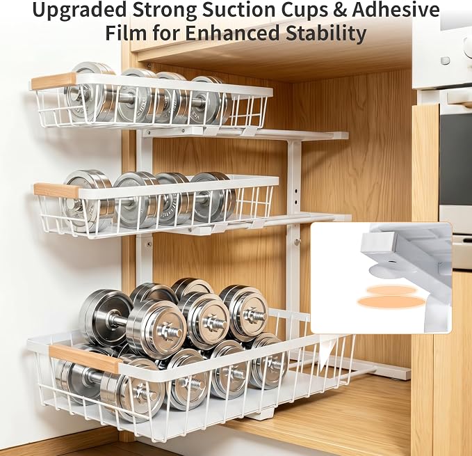 3 Tier Grid Pull Out Organizer White 2 Pack Sliding Rack | White grid dual organizer set for stable multi layer storage in kitchen bathroom and under sink cabinet organization - Image 6