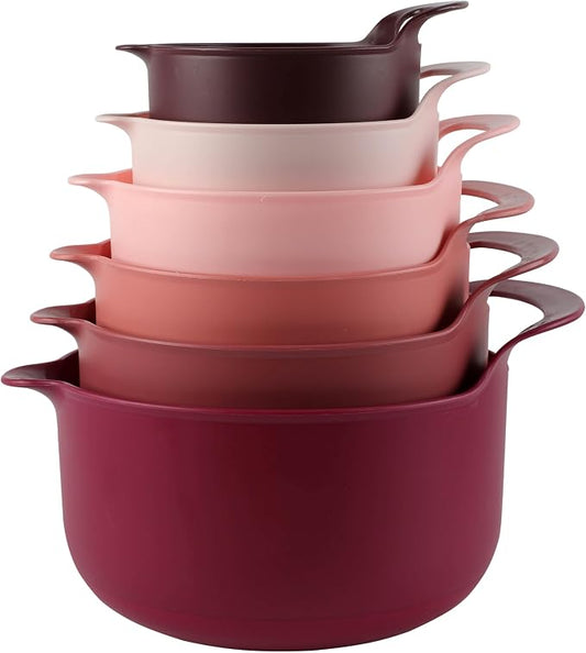 COOK WITH COLOR Nesting Plastic Mixing Bowl Set with Pour Spouts and Handles, Rose, 6 Piece Non-Slip by CookwithColor