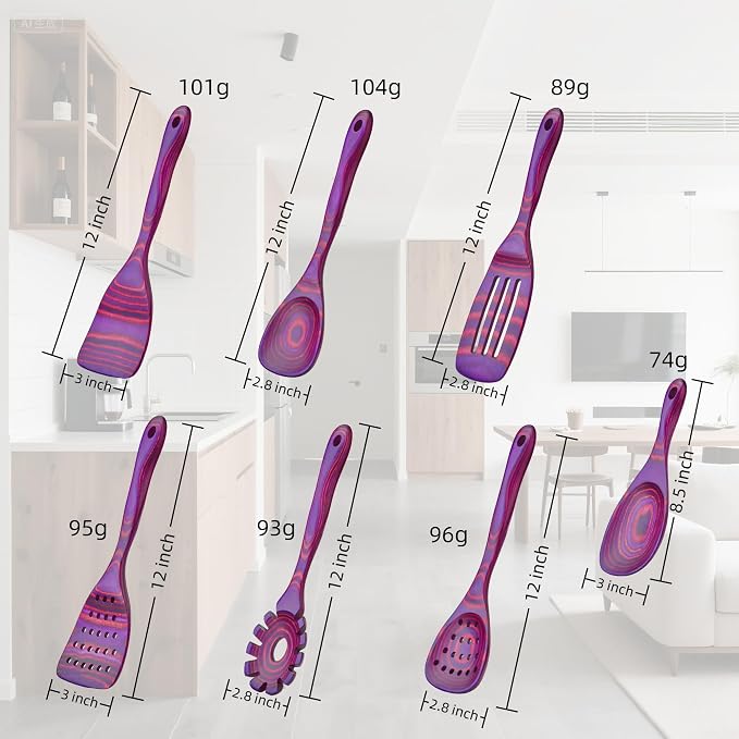 7 PCS Pakkawood Kitchen Utensils | Kitchen Cooking Utensil Set | Pakkawood Utensils | Non-Stick Wooden Spoons | Wooden Spoons for Cooking | Byzantium - Image 3