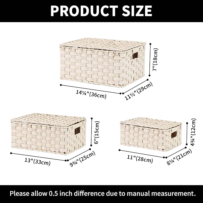 Granny Says Wicker Baskets With Lids, Woven Storage Basket With Lid | Woven Baskets With Lids, Wicker Baskets For Storage, Decorative Storage Boxes, Woven Stackable Basket with Lid for Organizing - Image 6