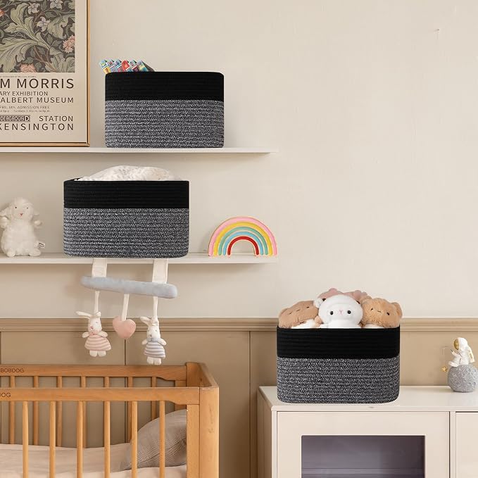 4 Pack Storage Baskets for Organizing, Woven Baskets for Shelves - Perfect for Toys, Books, Towels, and Clothes, Durable Gift Basket Bins Toy Storage, 12.7''Lx9''Wx7.8''H, Dark Grey and Black - Image 5