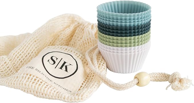 Reusable Silicone Baking Cup Silicone Muffin Liners for Cupcakes, BPA Free, Regular, 24 Pack, White Blue Green - Image 2