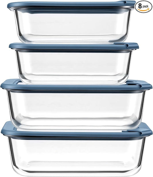 Taree Glass Food Storage Containers with Glass Silicone Lids,22/35oz, Blue | Meal prep,office lunches&eftover storage,borosilicate glass,microwave safe reheating with steam vent,BPA free,dishwasher safe by Unknown