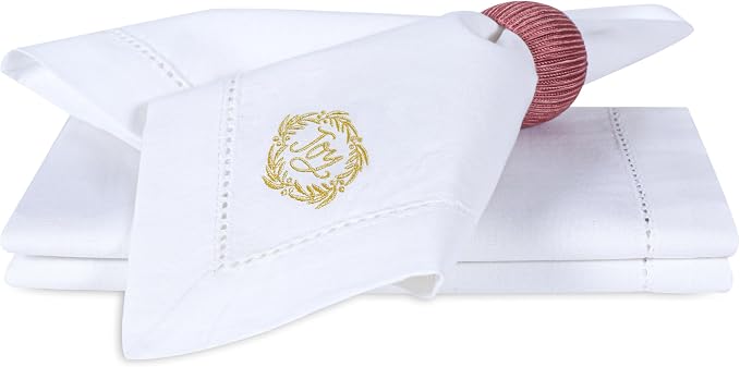 Bedding Craft Cotton Cloth Dinner Napkins Set of 12 – 18x18 White with Gold Embroidery – Reusable Machine Washable Fabric Napkins for Weddings, Parties & Everyday Dining - Image 7