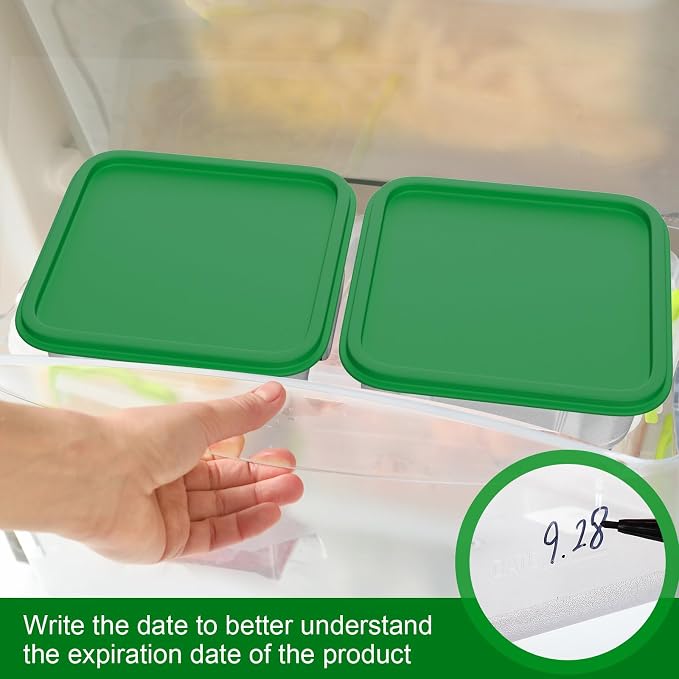 FoldTier 2 Pieces Square Food Storage Containers Polycarbonate Clear Food Container with Lid Commercial Food Storage with Graduations for Commercial Kitchen Dough Marinating Meat(Green, 8 Qt) - Image 3