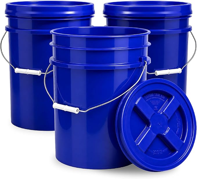 5 Gallon Bucket - Food Grade w/Lid BPA-Free, Blue/Blue, 3 | Airtight Gamma Seal Screw-On Lid, Heavy-Duty 90 Mil HDPE Plastic, Food Safe and Durable Container, Bulk Storage, Made in USA by ePackageSupply