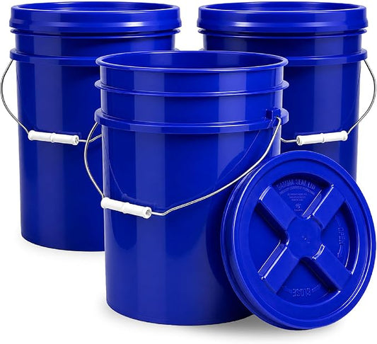 5 Gallon Bucket - Food Grade w/Lid BPA-Free, Blue/Blue, 3 | Airtight Gamma Seal Screw-On Lid, Heavy-Duty 90 Mil HDPE Plastic, Food Safe and Durable Container, Bulk Storage, Made in USA by ePackageSupply