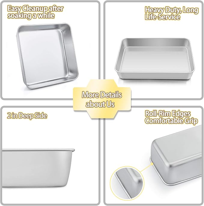 TeamFar Stainless Steel Bakeware Set of 8 | Baking Roasting Toaster Oven Pans, Lasagna/Square/Round Cake Pan, Loaf Pan & Muffin Pan, Non-Toxic & Sturdy, Dishwasher Safe - Image 7