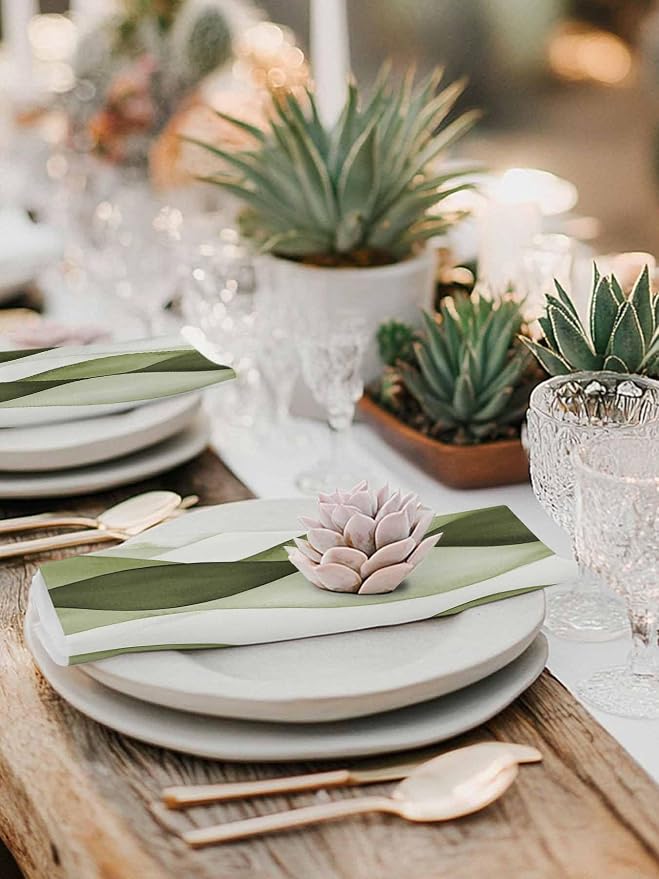 Sage Green Stripes Cloth Napkins Washable Set of 6, 20 x 20 Inch Reusable Retro Farmhouse Abstract Lines Dinner Table Napkins Cloth Bulk for Weddings Kitchen Restaurants Hotel Events Parties - Image 6