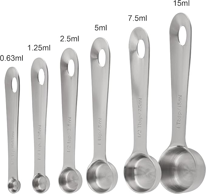 Measuring Spoons Set 6 with Flat Bottom, 18/8 Stainless Steel Measuring Spoons Set for Dry & Liquid, Metric & US Markings Measuring Tools for Kitchen & Baking - Image 2