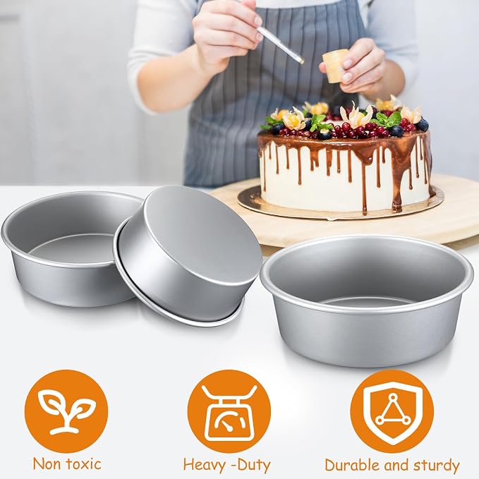 Mumufy 9 Pcs Aluminum Round Cake Pan Set 3-Tiered Non Stick Cake Durable, Even Heating, Rust-Resistant,for Home Party Wedding or Birthday Cakes Baking Supplies 6, 8, 10 inch - Image 6