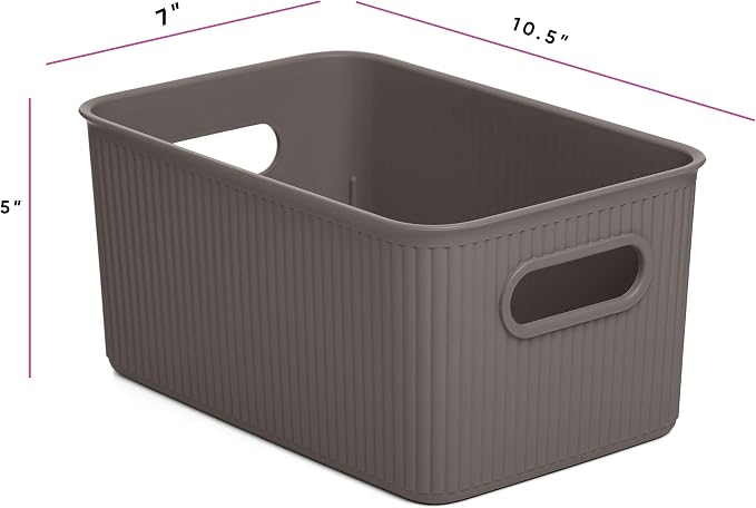 Superio Ribbed Collection - Decorative Plastic Basket Open Home Storage Bins Organizer, Brown (Set of 3) 1 X-Large, 1 Large, 1 Medium - Container Boxes for Organizing Closet Storage Bins for Shelves - Image 4