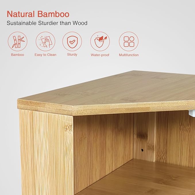 Goozii Bamboo Corner Bread Box for Kitchen Counter, 2 Tier Bread Keeper Wooden Round, Farmhouse Bread Storage Bin for Kitchen Countertop, Counter Organizer for Bread, Cup, Fruit, Spice, Snack - Image 7