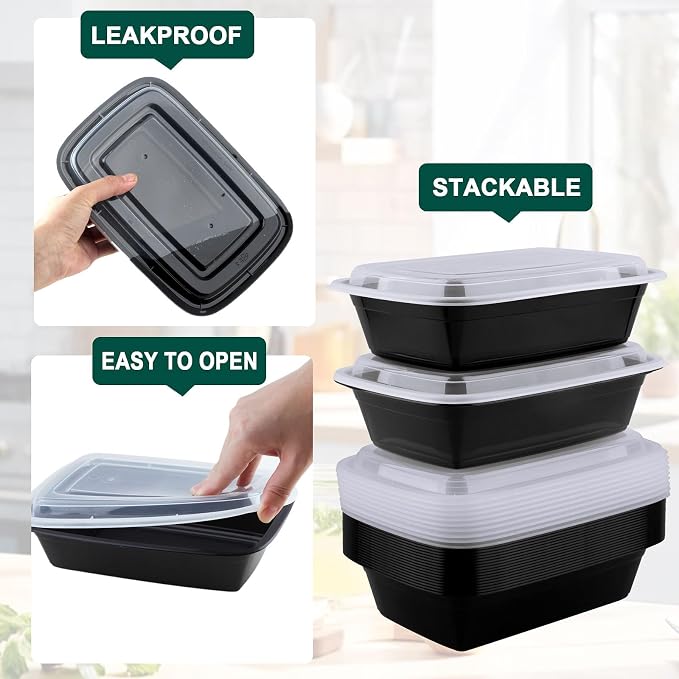 Meal Prep Containers 38 Oz, Plastic Food Prep Containers with Lids,50-Pack | BPA-Free, Stackable, Microwave, Dishwasher Safe Disposable To Go Container for Meal Plan - Image 5