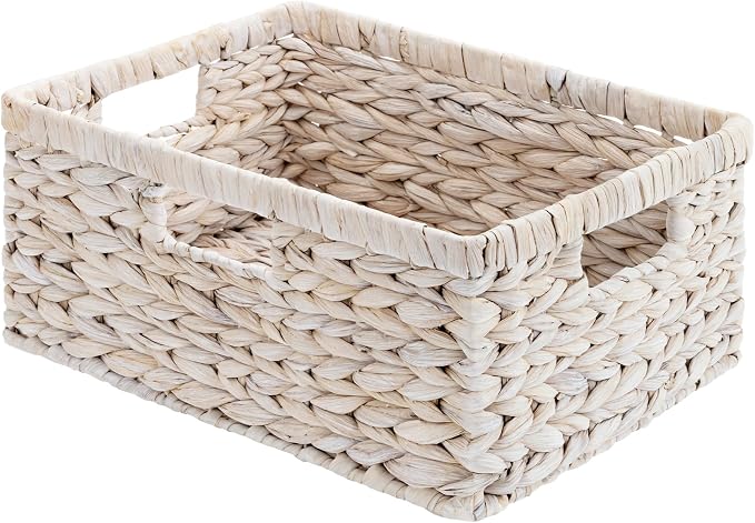 StorageWorks Pantry Baskets, Water Hyacinth White Wicker Baskets, 1-Pack | Wicker Storage Baskets for Organizing,Pantry Organizers and Storage,White Basket with Handle,White Woven Basket,Wicker Basket by StorageWorks