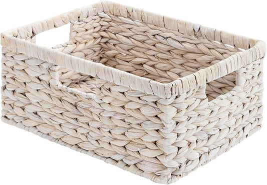 StorageWorks Pantry Baskets, Water Hyacinth White Wicker Baskets, 1-Pack | Wicker Storage Baskets for Organizing,Pantry Organizers and Storage,White Basket with Handle,White Woven Basket,Wicker Basket by StorageWorks