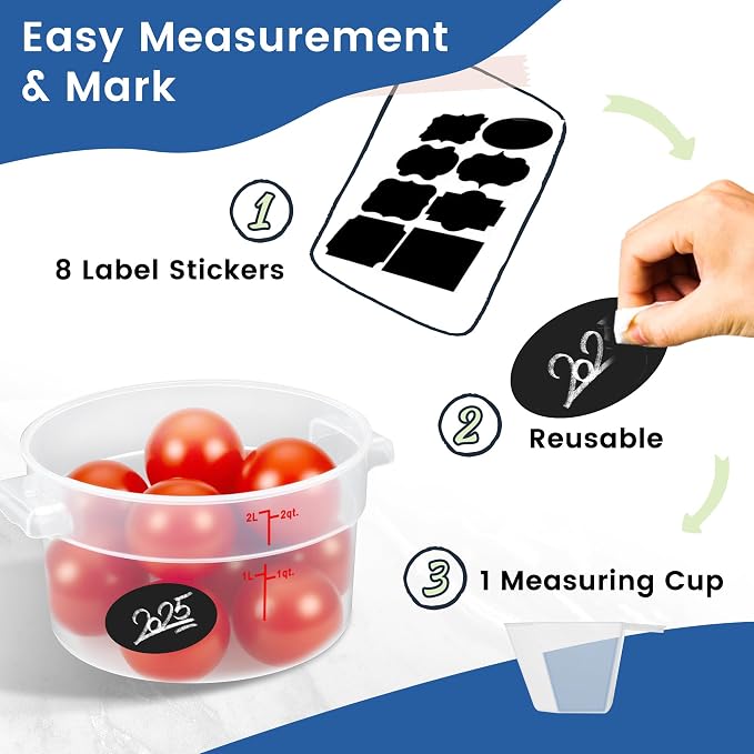 4 Pack 2QT Round Food Storage Containers with Lids | NSF, BPA-free PP containers with scale, label and measuring cup, stackable for prep, storage, freezer. Dishwasher safe - Image 6