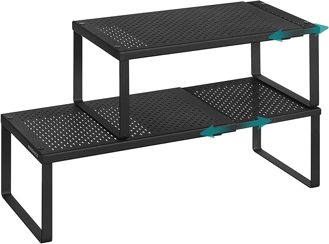 SONGMICS Spice Racks Expandable Kitchen Countertop Shelves, Metal | Set of 2 small cupboard organizers, space-saving tabletop shelves, Matte Black, UKCS402B01 by Unknown