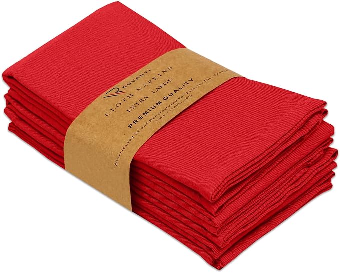 Ruvanti Cloth Napkins Set of 6, 18x18 Inches Napkins Cloth Washable, Soft, Durable, Absorbent, Cotton Blend. Table Dinner Napkins Cloth for Hotel, Weddings, Dinner, Christmas Parties - Red - Image 9
