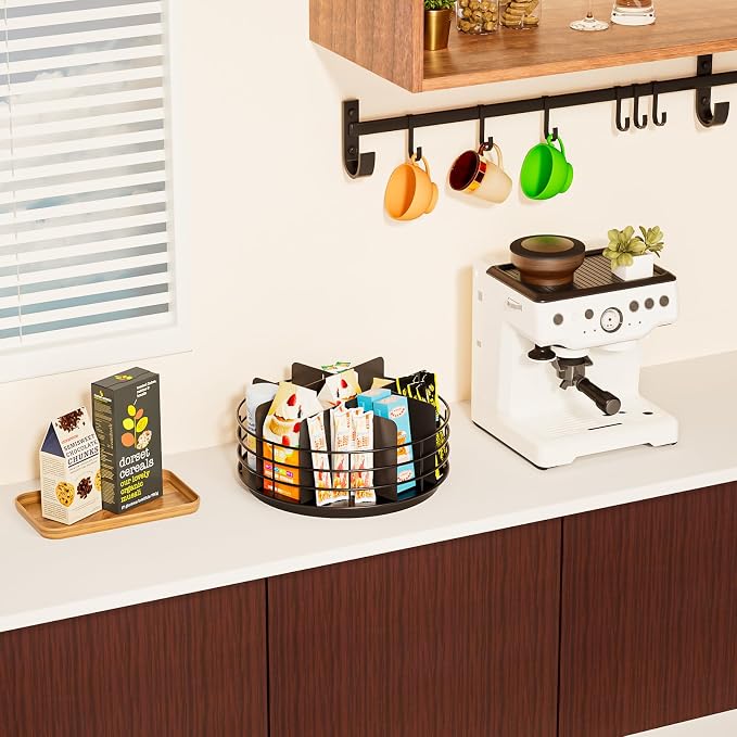 Snack Organizer - Versatile Snack Storage, Lazy Susan with Convenient Grab-and-Go Design, Metal Snack Holder for Home, Office, Breakroom, 10.85" L x 10.85" W x 5" H (Matte Black) - Image 5