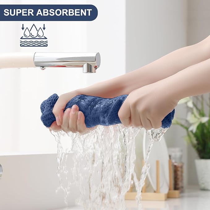 Homaxy 12 Pack 100% Cotton Kitchen Towels and Dishcloths Set, Navy Blue | 12 x 12 Inches and 13 x 28 Inches Kitchen Towels Set, Ultra Soft Absorbent Dish Cloths for Washing Dishes - Image 3