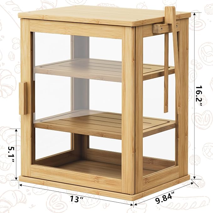 WOWLIVE Bread Box for Kitchen Countertop, 3 Layers Bread Storage Container | Large Bamboo Bread Bin for Homemade Bread with Window, Farmhouse Breadbox Organizer for Kitchen, Cabinet, Natural, Meduim - Image 3
