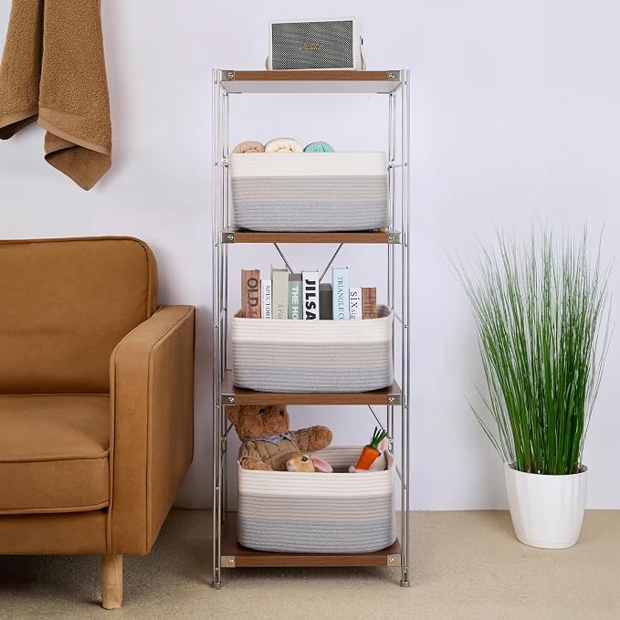 MiniArk Large Storage Baskets for Shelves, 17 x 13 x 7.5” Closet Organizers Bins for Clothes Blanket Towels, Baby Nursery, Toy Baskets Box, Woven Rope Baskets, 3 Packs Gradient Grey - Image 4