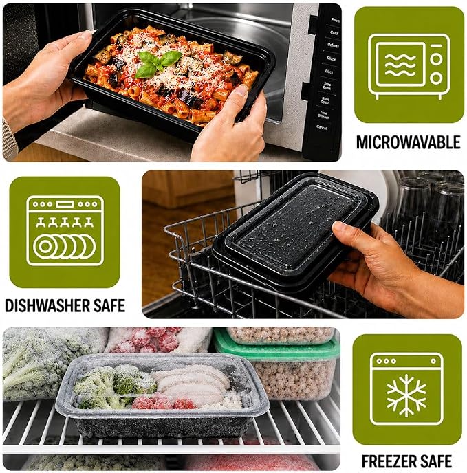 NEW Meal Prep Containers 38oz Lids Utensils 50-Pack 300 Pieces Reusable Sturdy Plastic Bento Box Single Compartment Takeout Food Stackable Leakproof Storage BPA-Free Microwave Freezer Dishwasher - Image 7