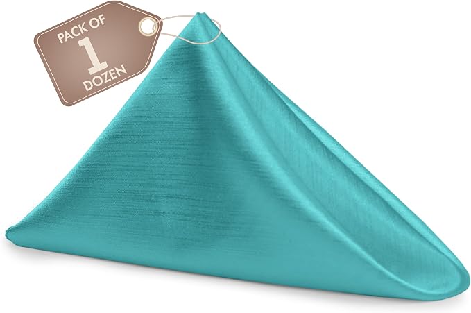 17x17-Inch Shantung Cloth Napkins, Caribbean, Set of 12 | Bulk Case of 1 Dozen, Satin, Square, 100% Polyester Fabric, Reversible, Faux Dupioni Silk Reverse Side, Machine Washable by UltimateTextile