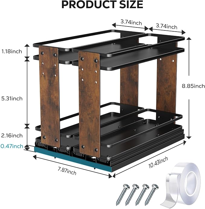 Nieifi Pull Out Spice Rack Organizer, 2 Tiers, Wood Grain | Spice Organization for Cabinet, Height Adjustable, Easy to Install - Image 2