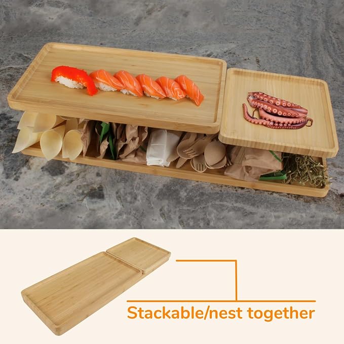 BambooMN Rectangular Nested Bamboo Serving Trays - 3 Size Tiger Stripe Set - Image 5