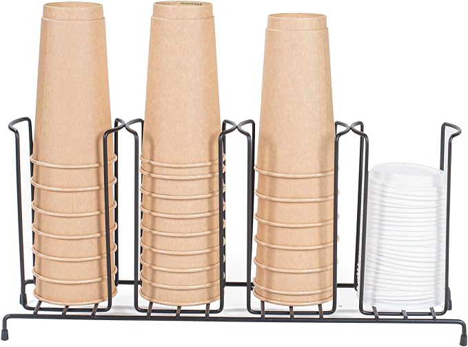 Restaurantware Restpresso 18.5 Inch x 5 Inch x 8.5 Inch Coffee Cup Organizer 1 4-Section Cup And Lid Organizer - Wire Design Compact Black Iron Wire Cup Dispenser For Countertops And Storage - Image 8