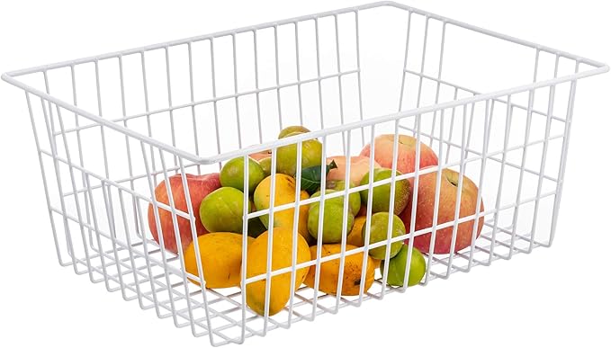 Wire Storage Freezer Baskets, Set of 4 Large 15.4" Farmhouse Organizer Storage Bins Fridge Basket Rack with Handles for Kitchen Cabinets, Pantry, Office, Bathroom Organization - White - Image 4