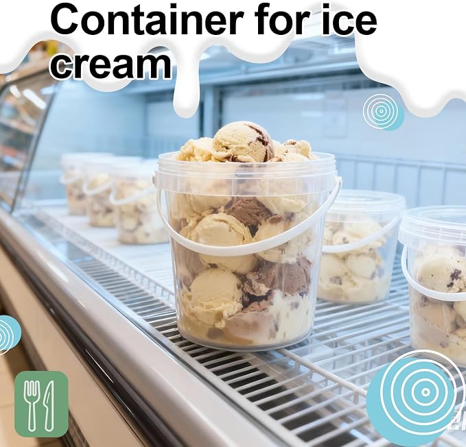 4 Pack 64oz Food Grade Plastic Buckets with Screw Lids & Handle, Reusable Storage Containers for Snacks, Salad, Sauce - Clear Freezer Safe Bucket Set - Image 4