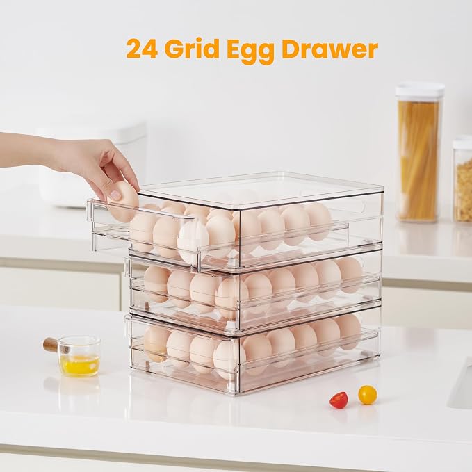 24 Egg Drawer for Fridge, Pull Out Egg Storage Container with Non-Slip Pads Refrigerator Organizer Bins Clear Egg Holder, Egg Tray-Bpa Free Egg Organizer - Image 2