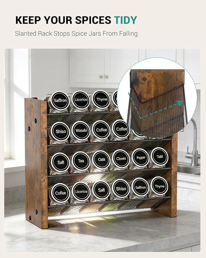 NESAPTO Spice Rack Organizer for Cabinet, Wood 4-Tier Vertical Seasoning Organizer, Wall Mount or Countertop Spice Shelf, Holds 24 Jars (No Jars Included), 12.2" W x 9.4" H - Image 3