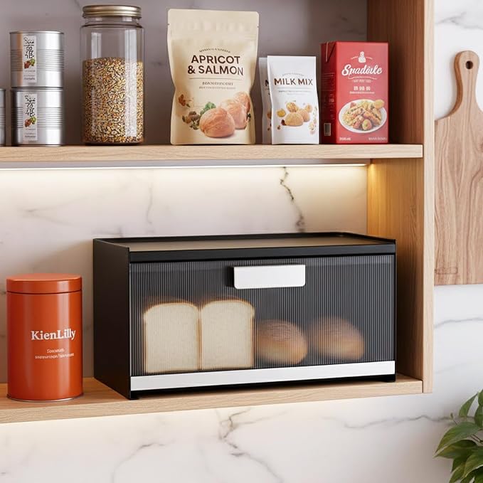 Metal Bread Box for Kitchen Countertop, 10 Qt Morden Small Breadbox | for Bread Storage, No Assembly Required, Easy Cleaning, Never Cracks, Black - Image 9