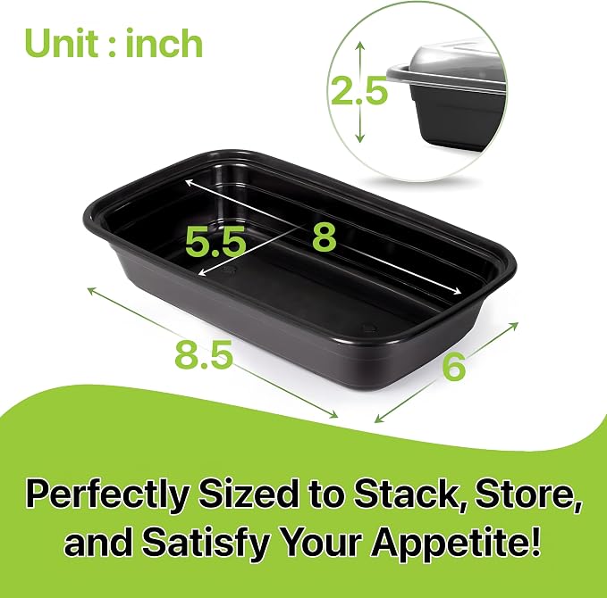 Meal Prep Containers [50 Set] 38 oz with Lids, 1 compartment, Stackable, Reusable, Leakproof, Food Safe, Microwave, Freezer & Dishwasher Safe for Food Prep Storage Bento Box (50 Set, 38 oz) - Image 2