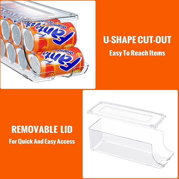 SCAVATA 4 Pack Soda Can Organizer for Refrigerator, Stackable Canned Food Pop Cans Container Can Holder Dispenser with Lid for Fridge Rack Freezer, Clear Storage Bins-Holds 12 Cans Each (Transparent) - Image 5