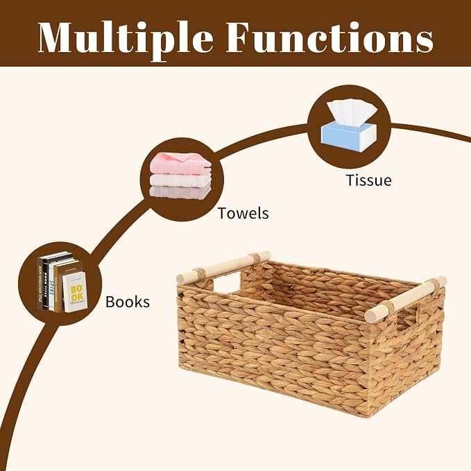 Wicker Storage Basket, Woven Shelf Organizer, 15.5x10.8x6.2 Inch | 15.5x10.8x6.2" natural wicker basket with handles; rectangular shelf organizer for kitchen, bathroom and living spaces. - Image 3