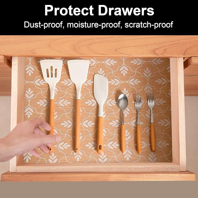 Cooyes Shelf Liners for Kitchen Cabinets Waterproof & Oil-Proof Kitchen Cupboard Mats Non-Slip Drawer Mats EVA Material Non Adhesive Fridge Liner for Shelves, （23.6" W x 236" L） - Image 2