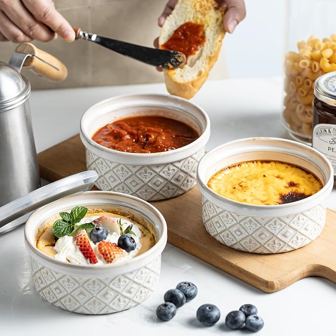 40 Oz Ramekins Ceramic Airtight Bowls Set of 4 - Large Mixing Bowls with Lids Set for Salad, Pho, Soup, Pasta, Dessert, Serving, Oatmeal, Baking Dishes, Dishwasher & Microwave Safe, Beige - Image 2